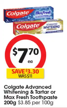 Coles Colgate Advanced Whitening & Tartar or Max Fresh Toothpaste offer
