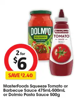 Coles MasterFoods Squeeze Tomato or Barbecue Sauce or Dolmio Pasta Sauce offer