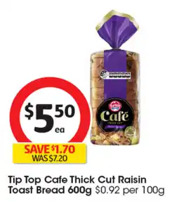 Coles Tip Top Cafe Thick Cut Raisin Toast Bread offer