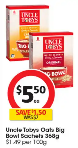 Coles Uncle Tobys Oats Big Bowl Sachets offer