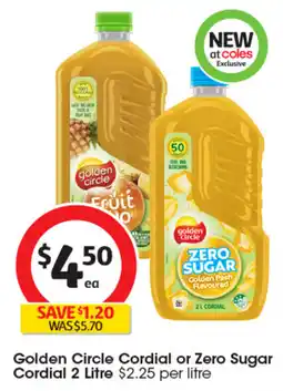 Coles Golden Circle Cordial or Zero Sugar Cordial offer