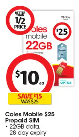 Coles Coles Mobile Prepaid SIM offer