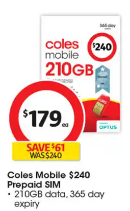 Coles Coles Mobile 210GB offer