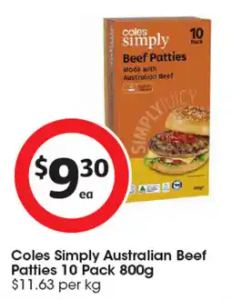 Coles Coles Simply Australian Beef Patties offer