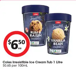 Coles Coles Irresistible Ice Cream Tub offer