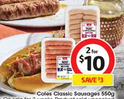 Coles Coles Classic Sausages offer