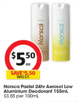 Coles Norsca Pastel 24hr Aerosol Low Aluminium Deodorant offer