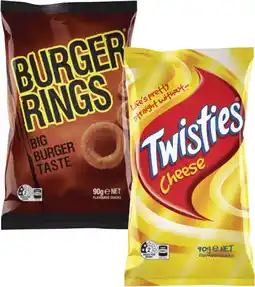 Coles Twisties, Burger Rings or Cheetos 80g-90g offer