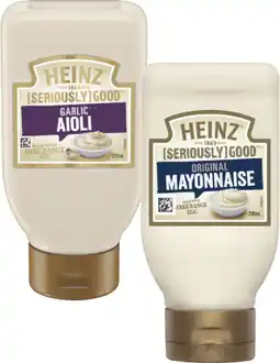 Coles Heinz Seriously Good Aioli or Mayonnaise 295mL offer
