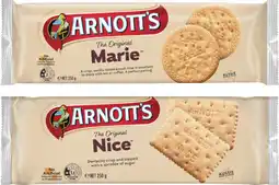 Coles Arnott's Marie or Nice Biscuits 250g offer