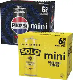 Coles Pepsi Max, Solo or Schweppes Lemonade Soft Drink 6x250mL offer