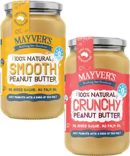 Coles Mayver's Smooth or Crunchy Peanut Butter 375g offer
