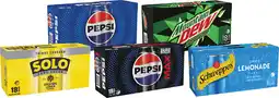 Coles Pepsi, Solo Zero Sugar, Schweppes Lemonade or Mountain Dew Soft Drink 18x375mL offer