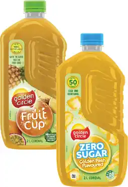 Coles Golden Circle Cordial or Zero Sugar Cordial 2 Litre offer