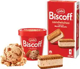 Coles Lotus Biscoff Ice Cream Tub 425mL or Ice Cream Sandwiches 4 Pack 320mL offer