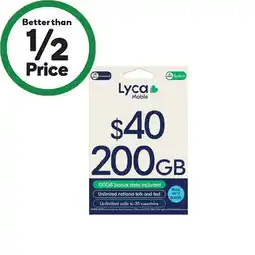Woolworths Lyca $40 Starter Pack† offer