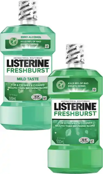 Coles Listerine Freshburst or Freshburst Zero Mouthwash 500mL offer