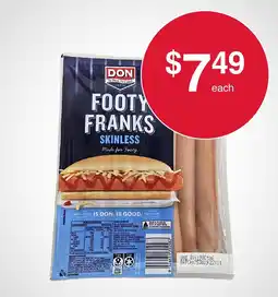 Australian Butchers Store Don Footy Franks Skinless offer