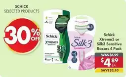 Pharmacy4Less Schick Xtreme3 or Silk3 Sensitive Razors offer