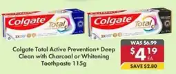Pharmacy4Less Colgate Total Active Prevention+ Deep Clean with Charcoal or Whitening Toothpaste offer
