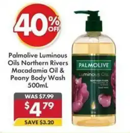 Pharmacy4Less Palmolive Luminous Oils Northern Rivers Macadamia Oil & Peony Body Wash offer