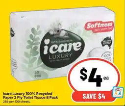 Ritchies icare Luxury 100% Recycled Paper 3 Ply Toilet Tissue offer