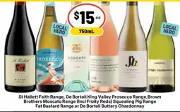Ritchies St Hallett Faith Range, De Bortoli King Valley Prosecco Range, Brown Brothers Moscato Range, Squealing Pig Range offer