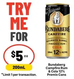 Ritchies Bundaberg Campfire Rum & Cola Premix Cans offer
