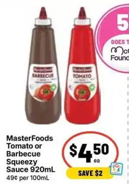 Ritchies MasterFoods Tomato or Barbecue Squeezey Sauce offer