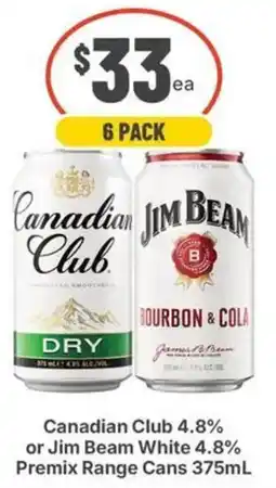 IGA Liquor Canadian Club 4.8% or Jim Beam White 4.8% Premix Range Cans offer