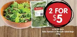 Spudshed Baby Spinach or Mesculin Salad Bags offer