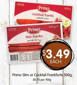 Spudshed Primo Slim or Cocktail Frankfurts offer