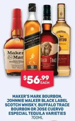 Bottlemart Maker's Mark Bourbon, Johnnie Walker Black Label Scotch Whisky, Buffalo Trace Bourbon or Jose Cuervo Especial Tequila offer