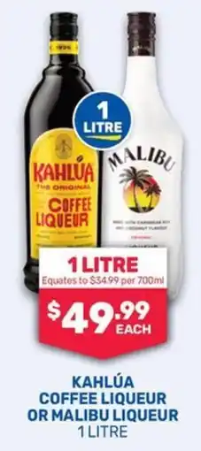 Bottlemart Kahlúa Coffee Liqueur or Malibu Liqueur offer