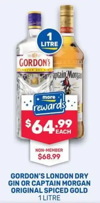 Gordon's London Dry Gin or Captain Morgan Original Spiced Gold