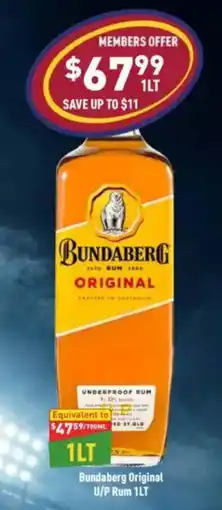 Liquor Legends Bundaberg Original U/P Rum offer