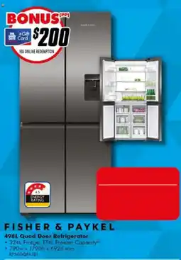 The Good Guys Fisher & Paykel 498L Quad Door Refrigerator offer
