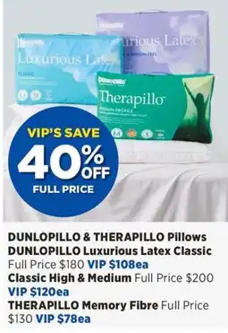 Spotlight Dunlopillo & Therapillo Pillows offer