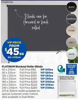Spotlight Platinum Blockout Roller Blinds offer