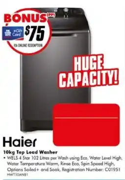 The Good Guys Haier 10kg Top Load Washer offer