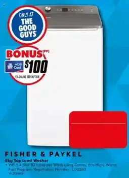 The Good Guys Fisher & Paykel 8kg Top Load Washer offer