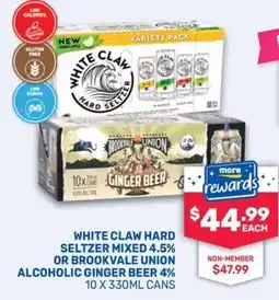 Bottlemart White Claw Hard Seltzer Mixed or Brookvale Union Alcoholic Ginger Beer offer