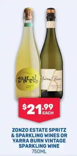 Bottlemart Zonzo Estate Spritz & Sparkling Wines or Yarra Burn Vintage Sparkling Wine offer