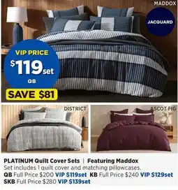 Spotlight Platinum Quilt Cover Sets Featuring Maddox offer