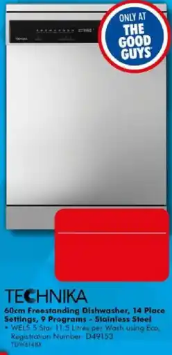 The Good Guys Technika 60cm Freestanding Dishwasher offer