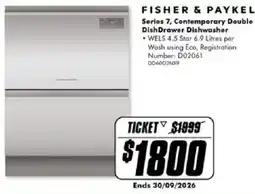 The Good Guys Fisher & Paykel Series 7 Contemporary Double DishDrawer Dishwasher offer
