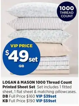 Spotlight Logan & Mason 1000 Thread Count Printed Sheet Set offer