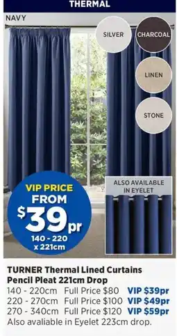 Spotlight Turner Thermal Lined Curtains Pencil Pleat 221cm Drop offer