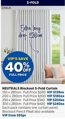 Spotlight NEUTRALS Blockout S-Fold Curtain offer