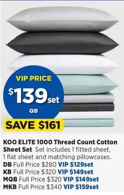 Spotlight Koo Elite 1000 Thread Count Cotton Sheet Set offer